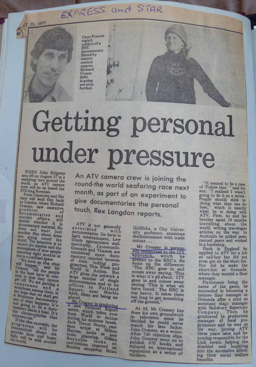 Article clipping about Around The World With Ridgway